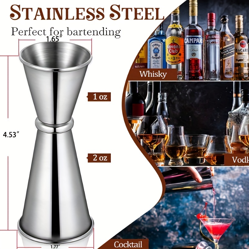 Double Jigger Cocktail Jiggers Barware Alcohol Measuring Tool,18/8  Stainless Steel,Home Bar Supply Tools Measuring Jigger Cocktail  Professional Bartender,1oz/2oz 