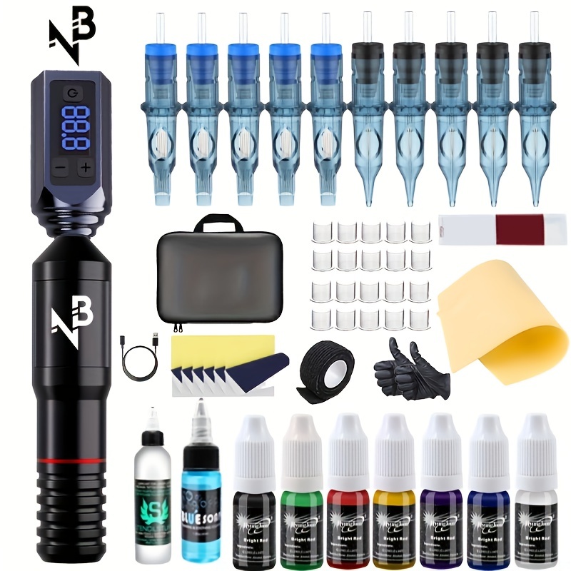 Complete Rotary Tattoo Pen Machine Kit Skin Practice Professional
