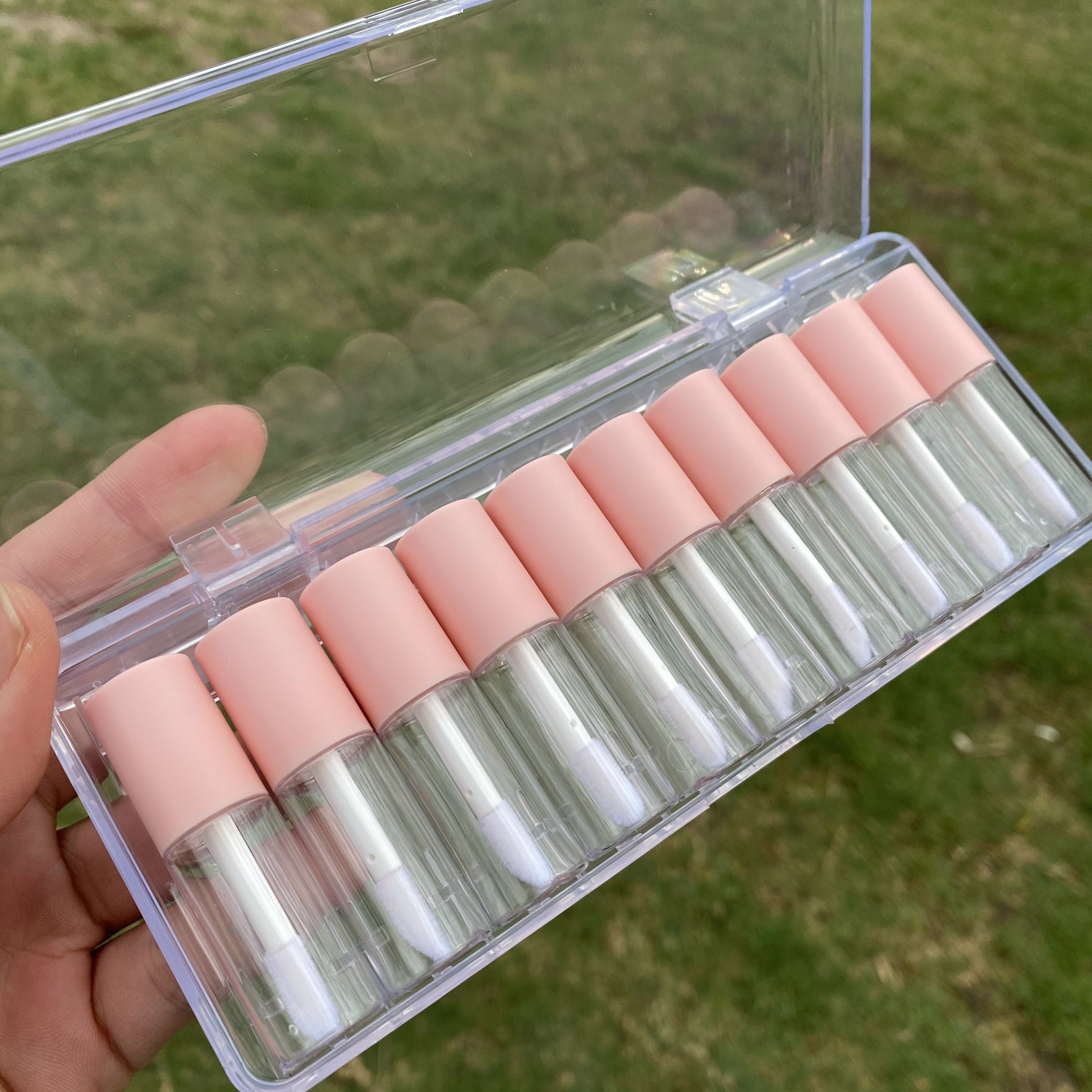 

10-piece Mini Lip Gloss Tubes Set - 4ml Pink Round Clear Diy Lipstick Containers With Twist Cap & Storage Box, Fragrance-free