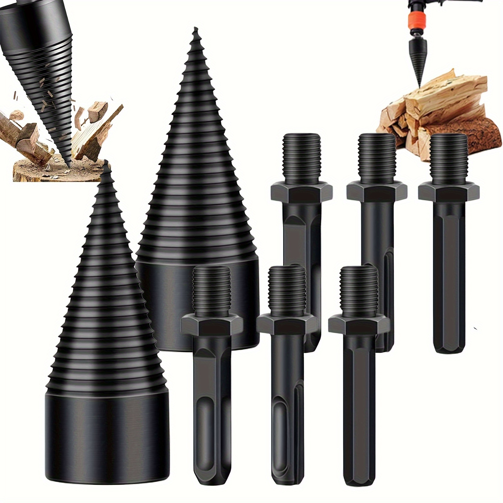 Acheter 3 pièces de foret fendeur de bûches de bois de chauffage cônes  amovibles forets de fendage de bûches de bois d'allumage forets électriques  robustes hexagonaux + carrés + ronds