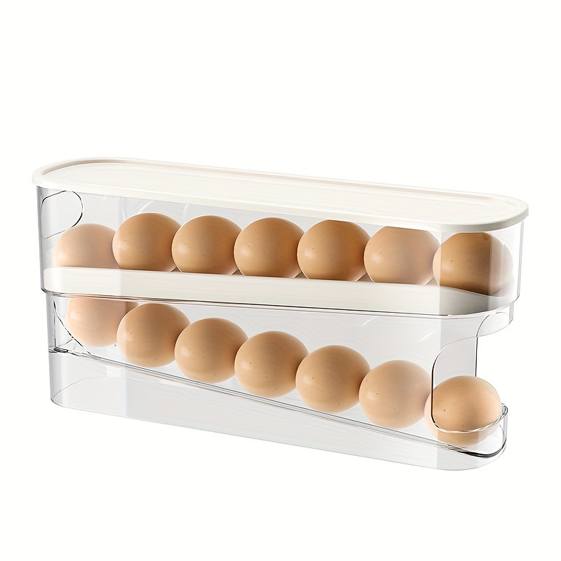 1pc ダブルレイヤー卵箱 鶏ダックエッグキッチン自動再配置プラスチックボックス、ローリング卵収納ボックス、卵箱ローリング卵収納ボックス