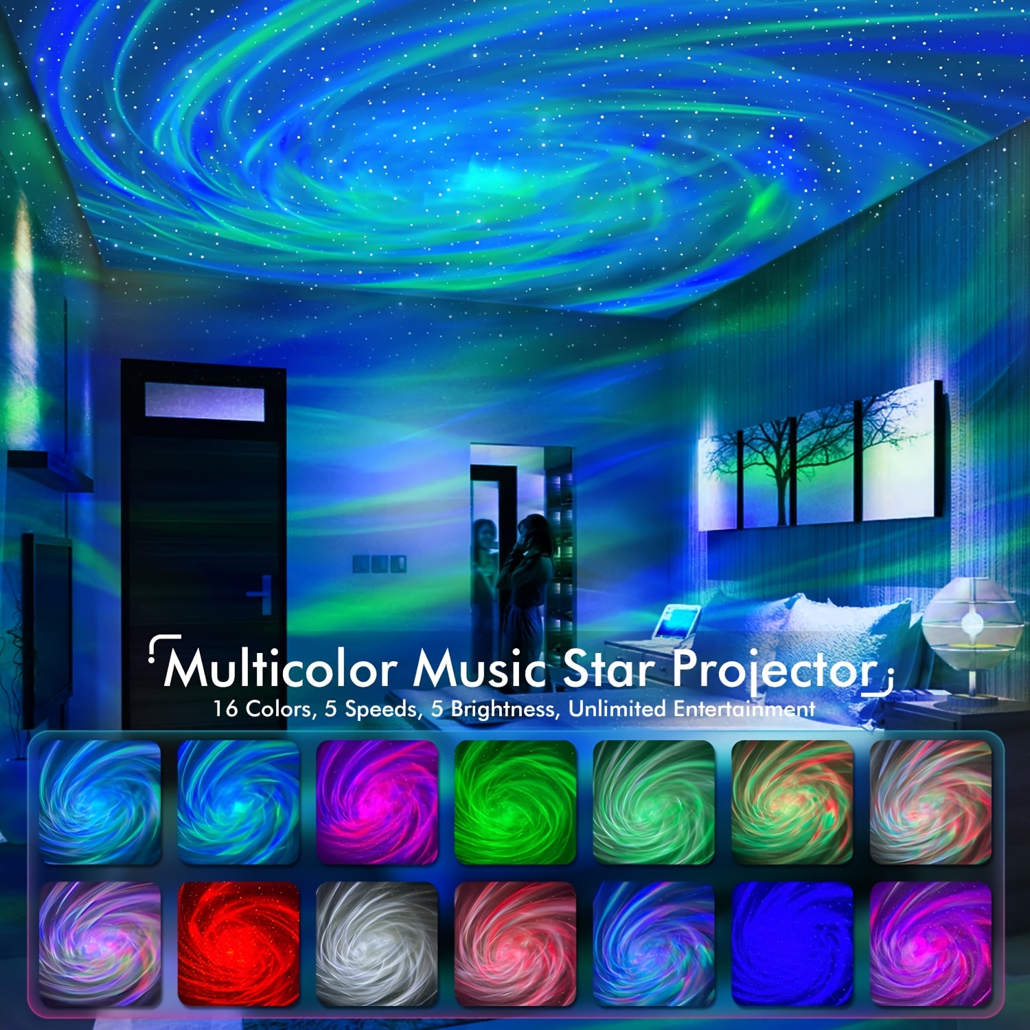 Star Projector, Rossetta Galaxy Projector for Bedroom, Bluetooth Speaker &  White Noise Aurora Projector, 14 Colors LED Night Lights for Kids Room,  Adults Home Theater, Ceiling, Aesthetic Room Decor