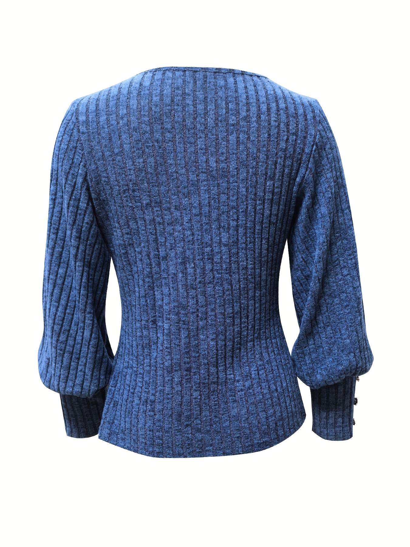 Solid Ribbed Crew Neck Sweater Casual Long Sleeve Button - Temu