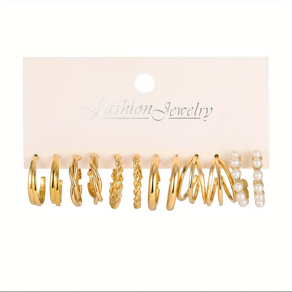 Golden Color Circle Hoop Earrings Set Alloy Earrings Elegant - Temu ...