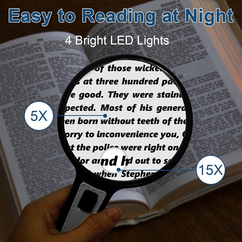 1pc large hd high power magnifier with light handheld magnifier lighting magnifier with 4 led lights for seniors reading