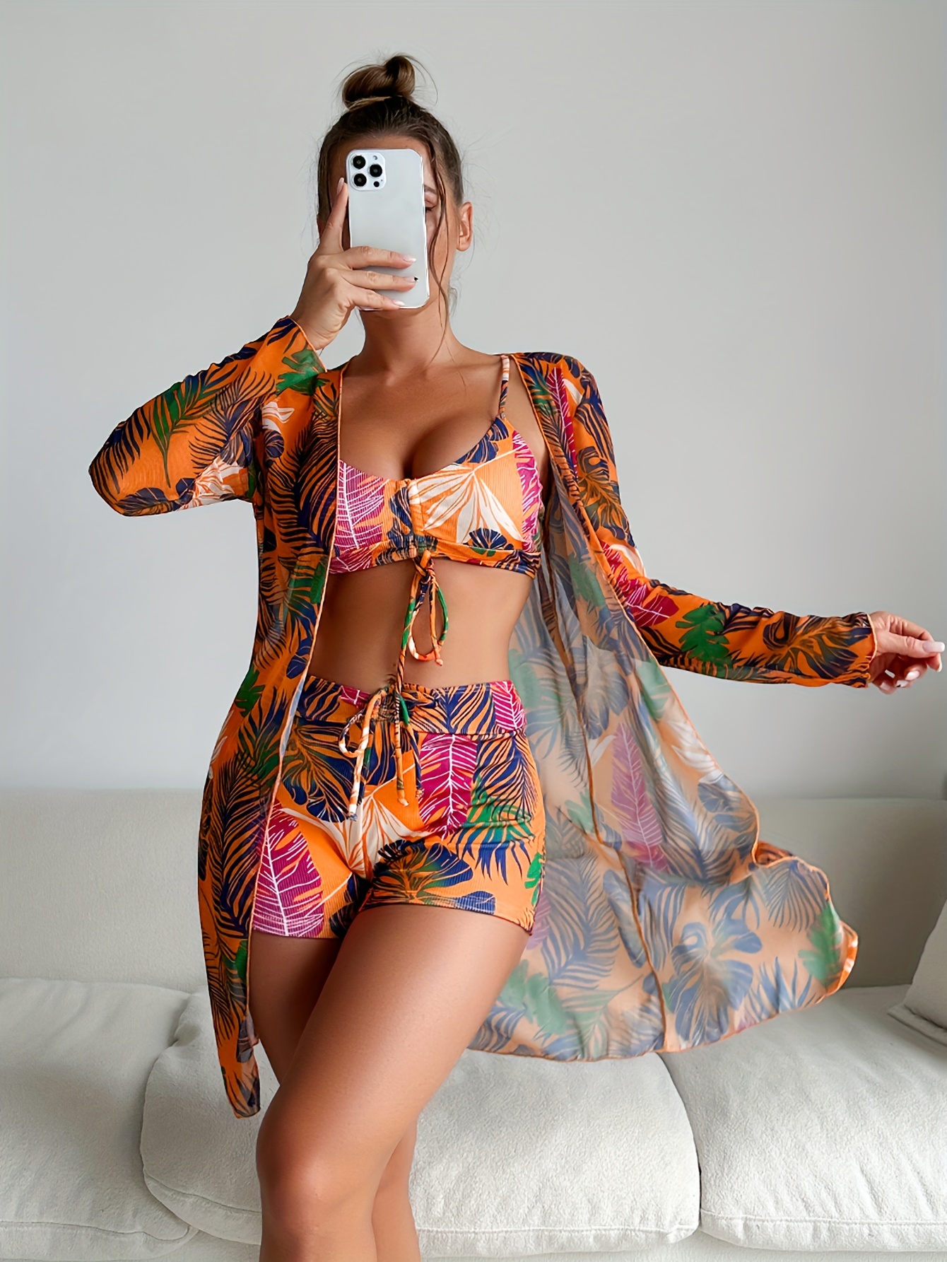 Women's 3pcs Printed Bikini Set Swimsuit