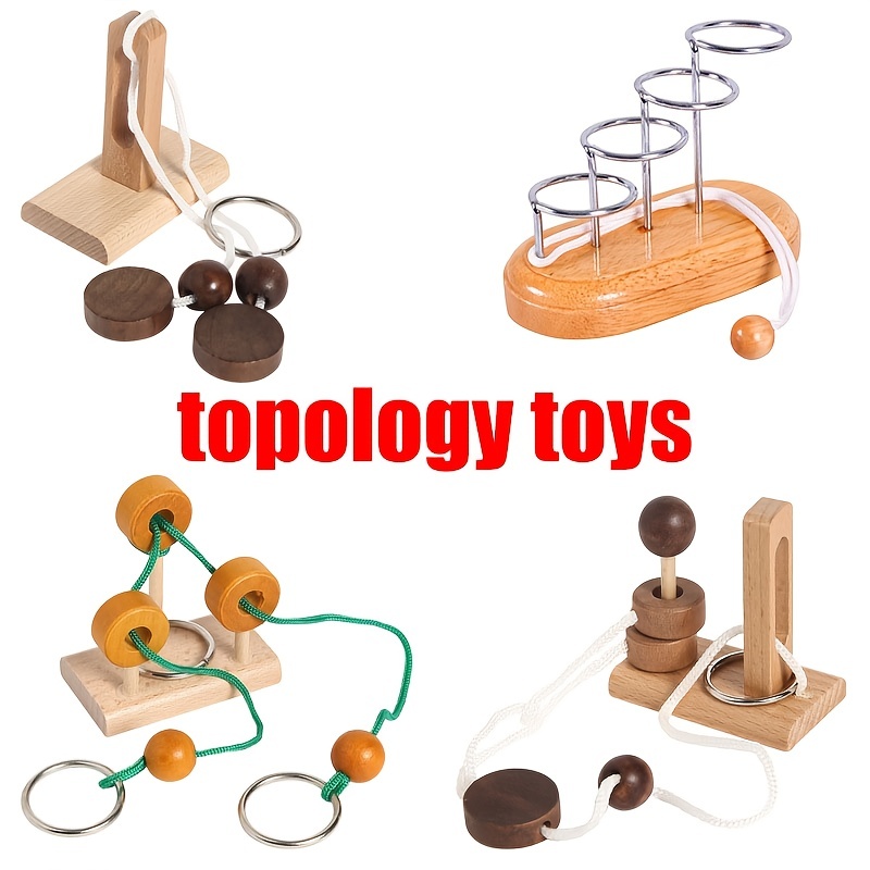 Brain Teaser Puzzle Wooden Threading Rope Loop Puzzle Luban Lock Brain  Teaser Game Adult Kids Toy Puzzles for Adults (4)