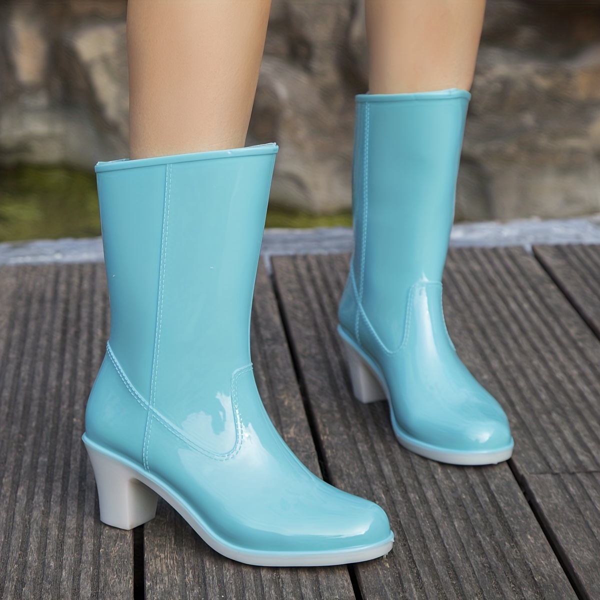 chunky heel rain boots women s fashion slip waterproof boots
