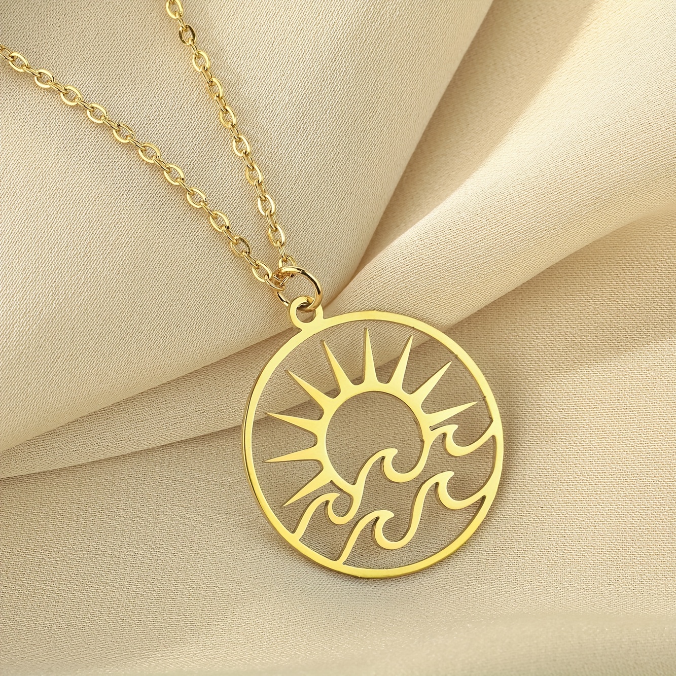 Stainless Steel Charms Round Sun Wave Fashion Hollow Pendants For