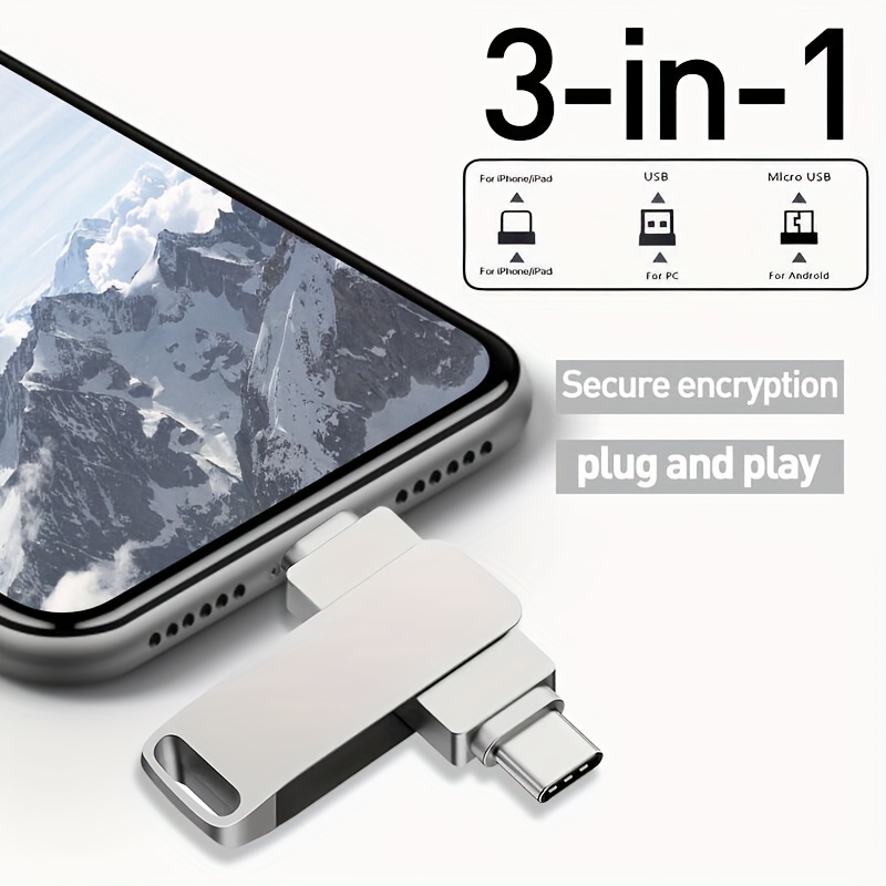 Unidad Flash USB 3,0 4 En 1 De 128GB/256GB/512GB, Memoria USB OTG Para  IPhone, PC, Adaptador USB Micro Tipo C - Temu Spain