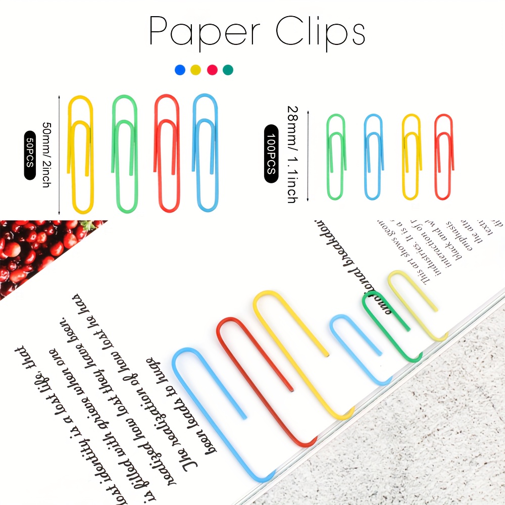 Clips para carpetas Clips de papel, 300 piezas Juego de clips de oficina de  colores con abrazaderas de papel Clips de papel Bandas de goma para  suministros de oficina y escuela, tamaños