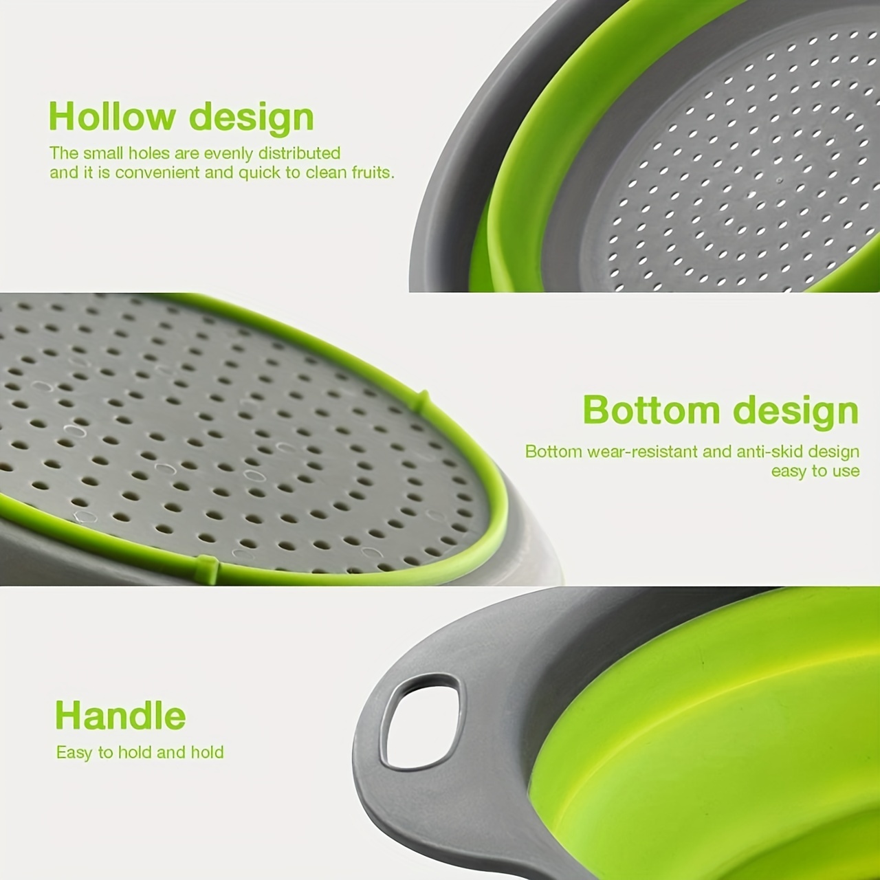 2pcs Collapsible Silicone Drain Basket for Camping Portable Fruit Vegetable Wash