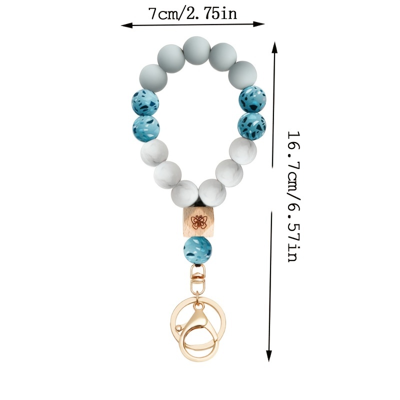 Butterfly Wood Bead Elastic Bracelet Key Chain