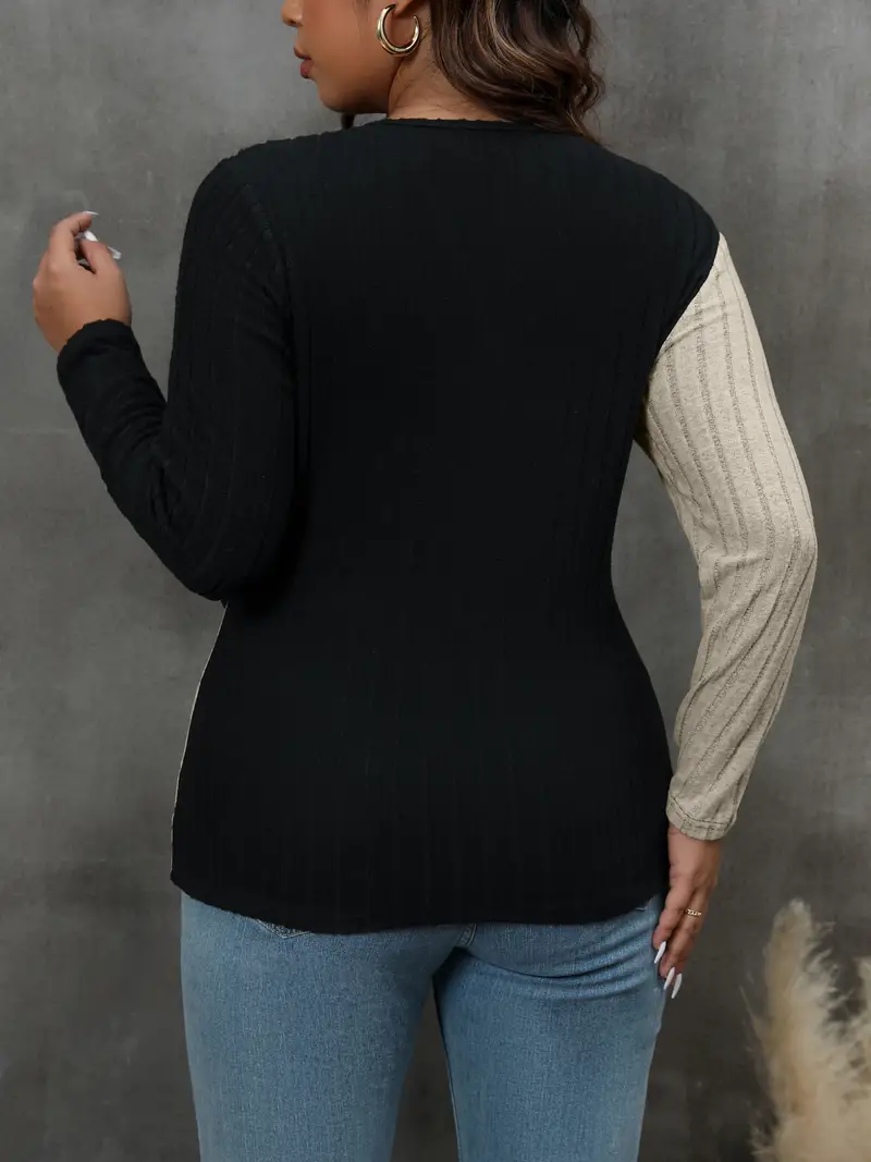 plus size casual sweater womens plus colorblock cross v neck long sleeve medium stretch jumper details 35