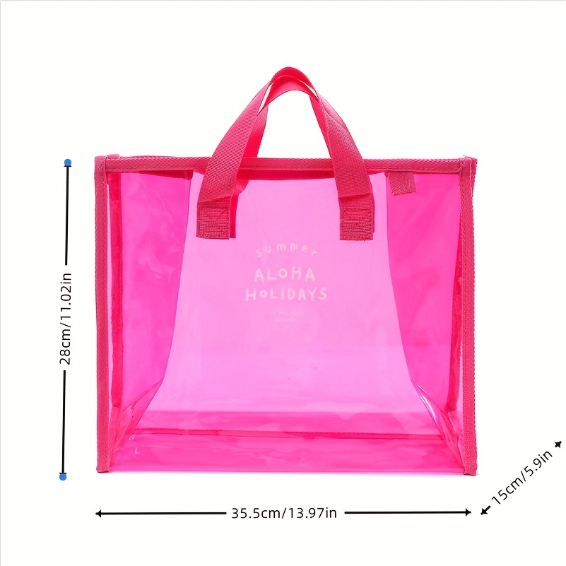 Bolsa de playa transparente con base de red color rosa