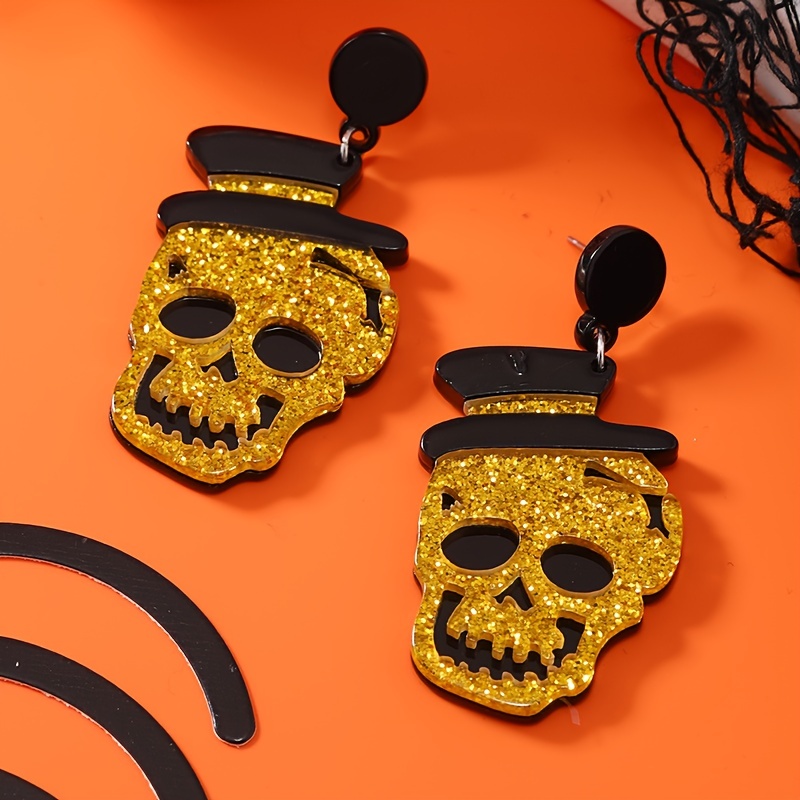 Orecchini A Goccia In Acrilico Con Teschio E Scheletro – Halloween, Gotici, Regalo Donna