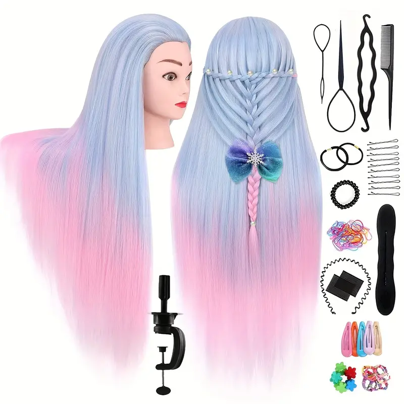 Mannequin Head, Hair Mannequin With Synthetic Hair Manikin Head Practice  Cosmetology Hair Doll Head Styling Hairdressing Training Braiding With Clamp