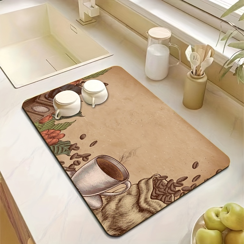 1pc Coffee Printed Bar Mat Dish Drying Mat Soft Rubber - Temu