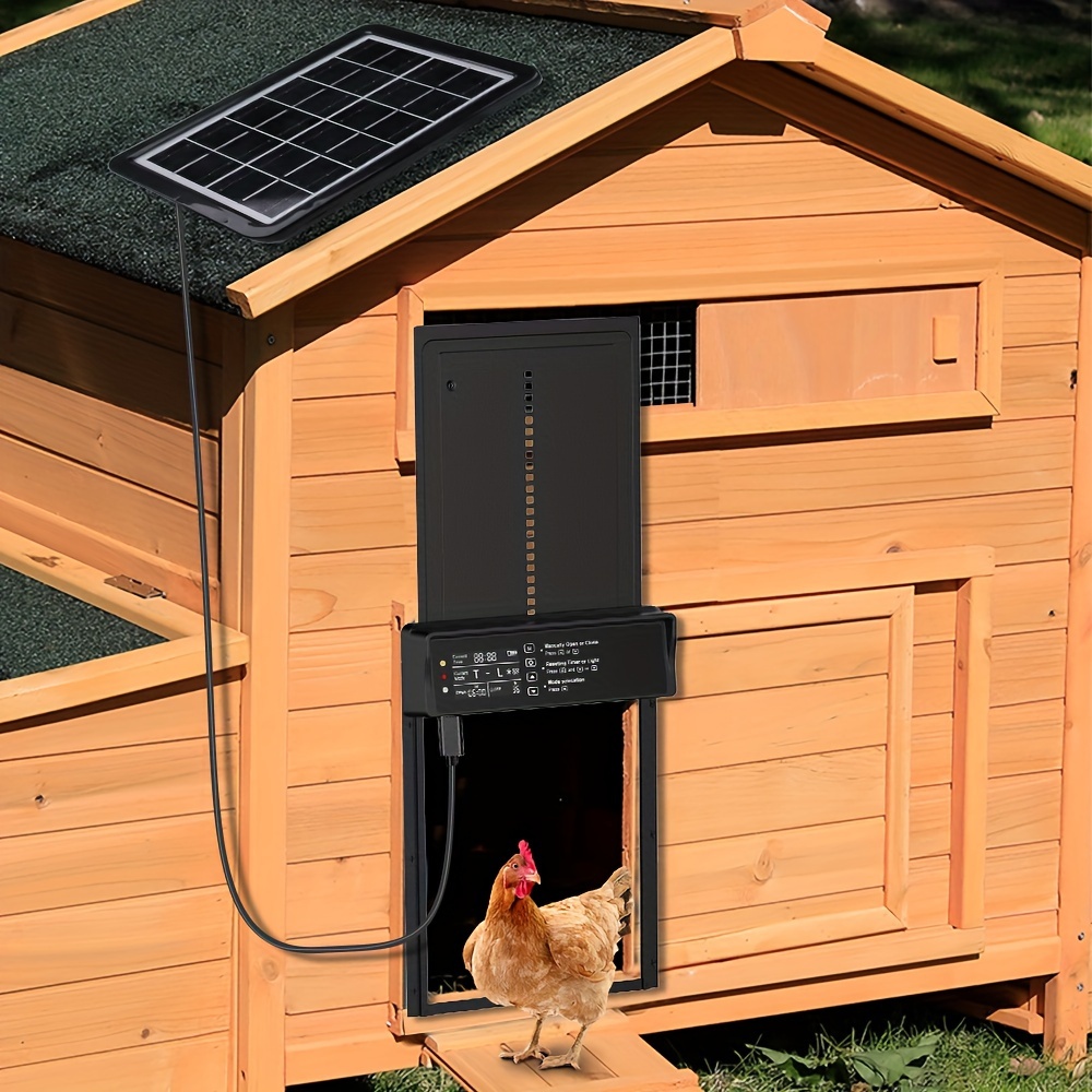 Puerta automática de gallinero con temporizador, detección de luz y control  remoto, nido de jaula de aluminio alimentado por energía solar, abridor de