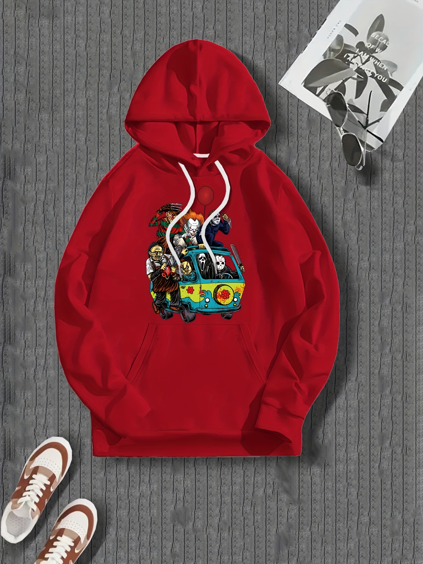 Temu Art Graphic Print Hoodie, Cool Hoodies for Men, Men's Casual Graphic Design Pullover Hooded Sweatshirt with Kangaroo Pocket Streetwear for Winter