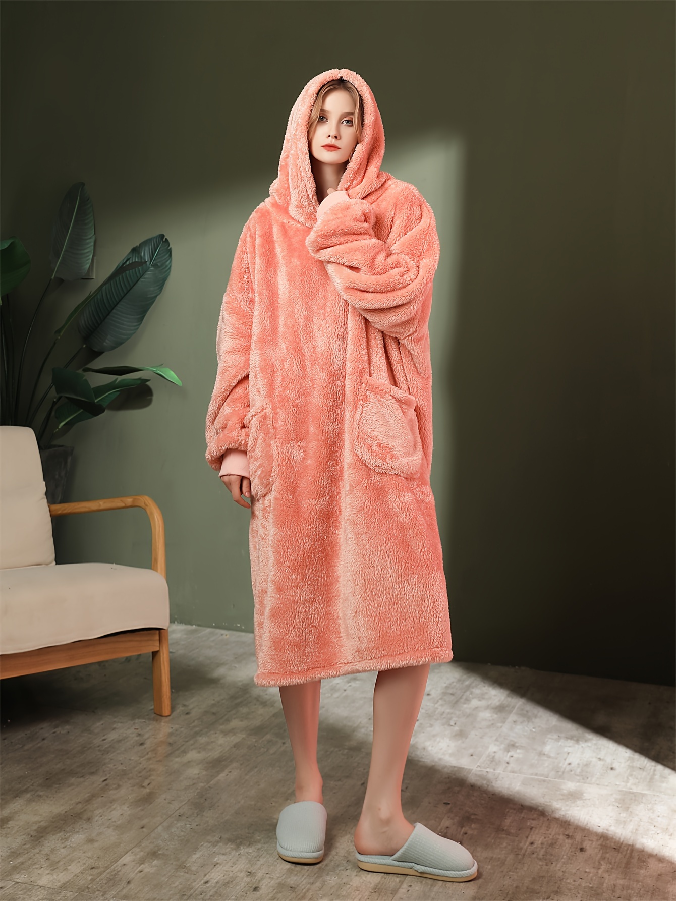 Plus Size Flannel Blanket Hoodie Fluffy Nightgowns Women's - Temu
