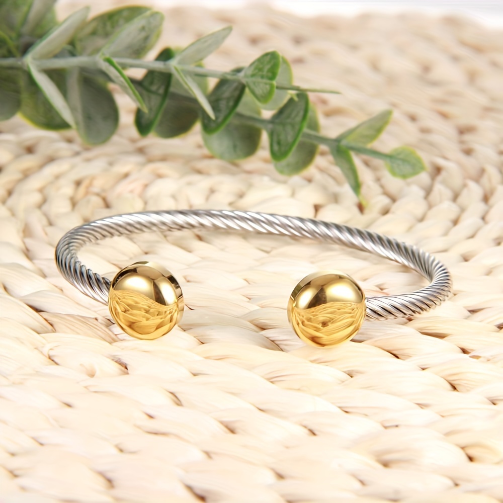 Magnetic Bracelet Cuff Twisted Cable Stainless Steel Bangle Magnetic  Bracelets Elegant Golf Bracelet Men Women (silvery Golden