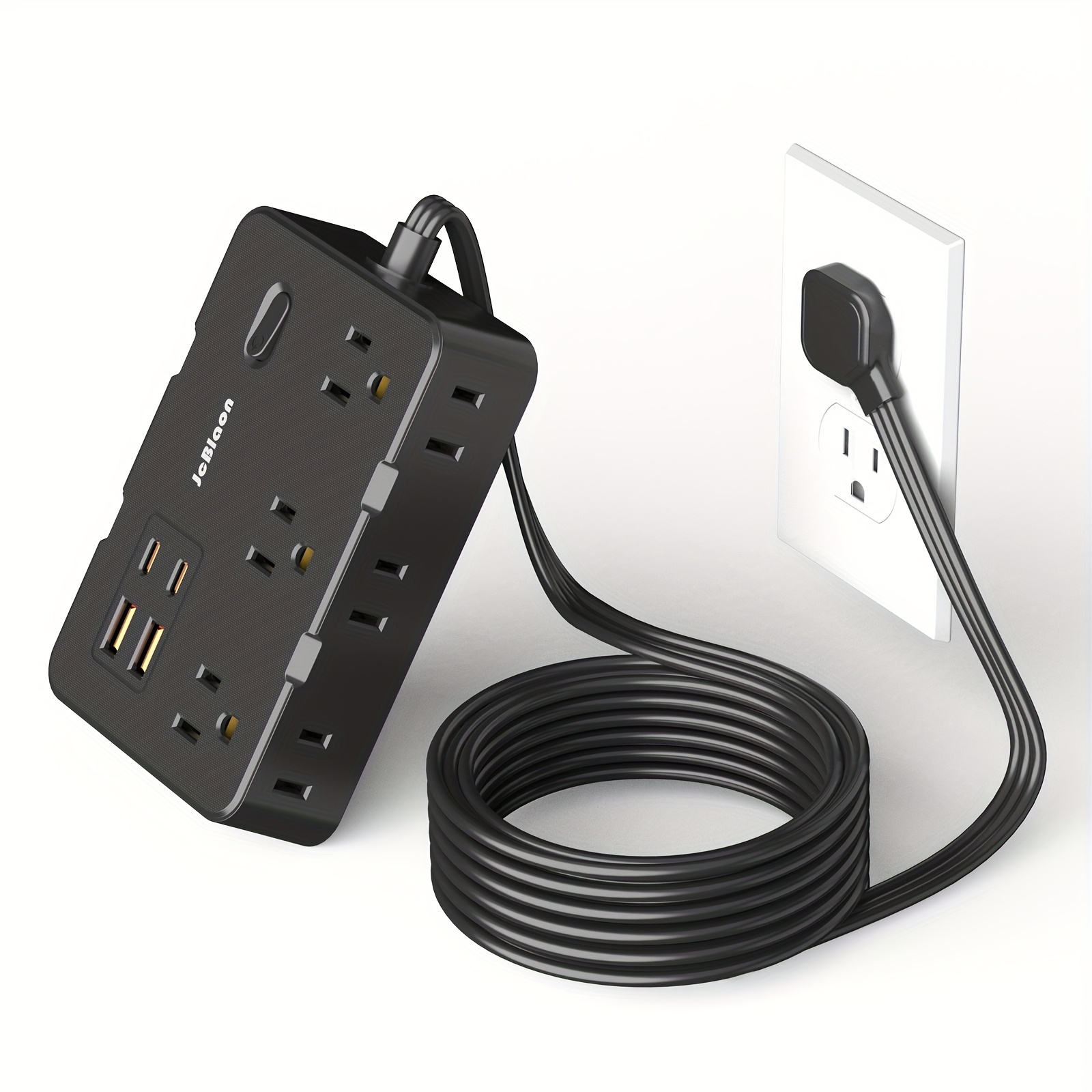 Regleta de alimentación con USB, cable de extensión de enchufe plano  delgado de 5 pies con 3 tomas, 4 puertos USB (2USB C) estación de carga de