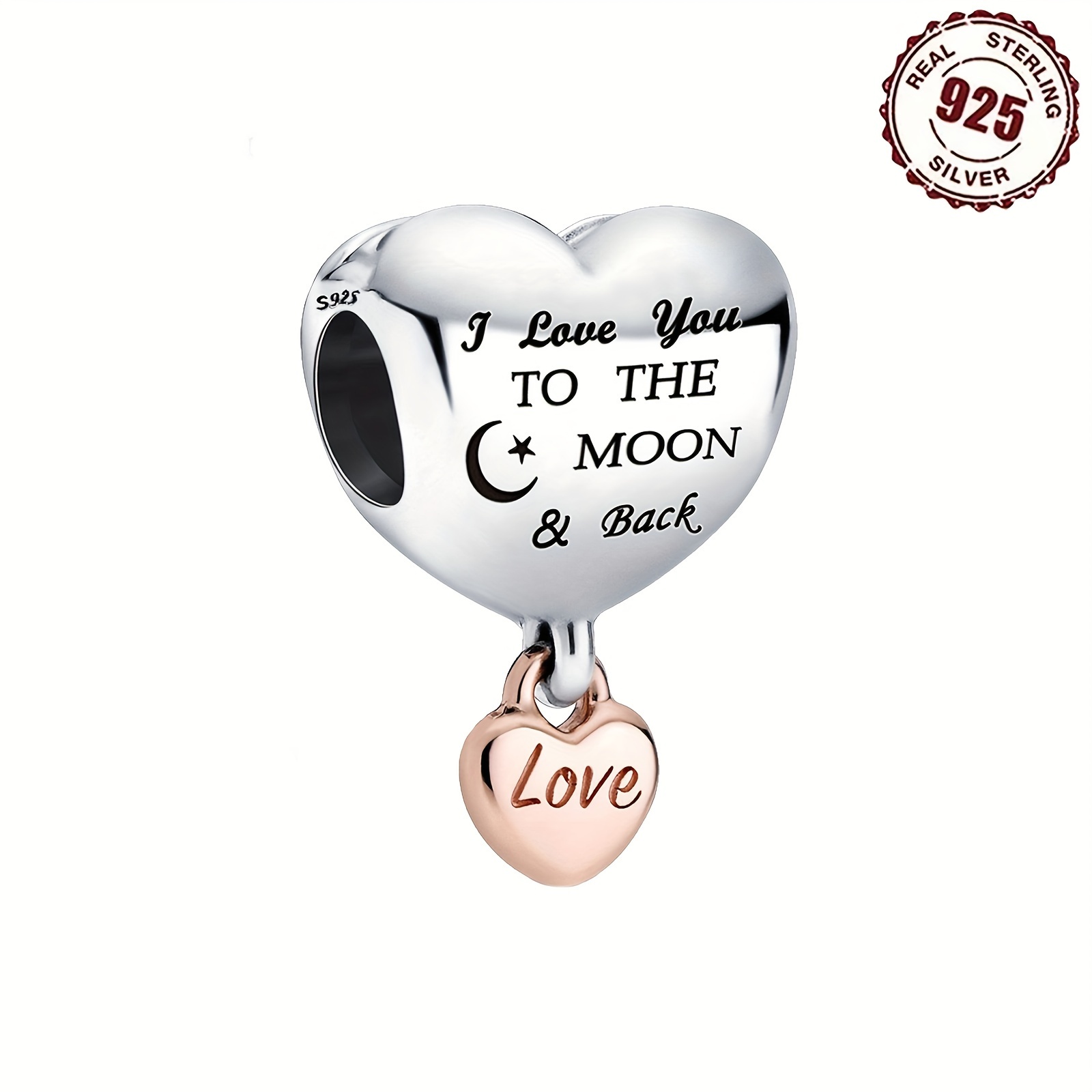 925 Silver Heart Love Star Moon Elegant Charm For Bracelet - Temu