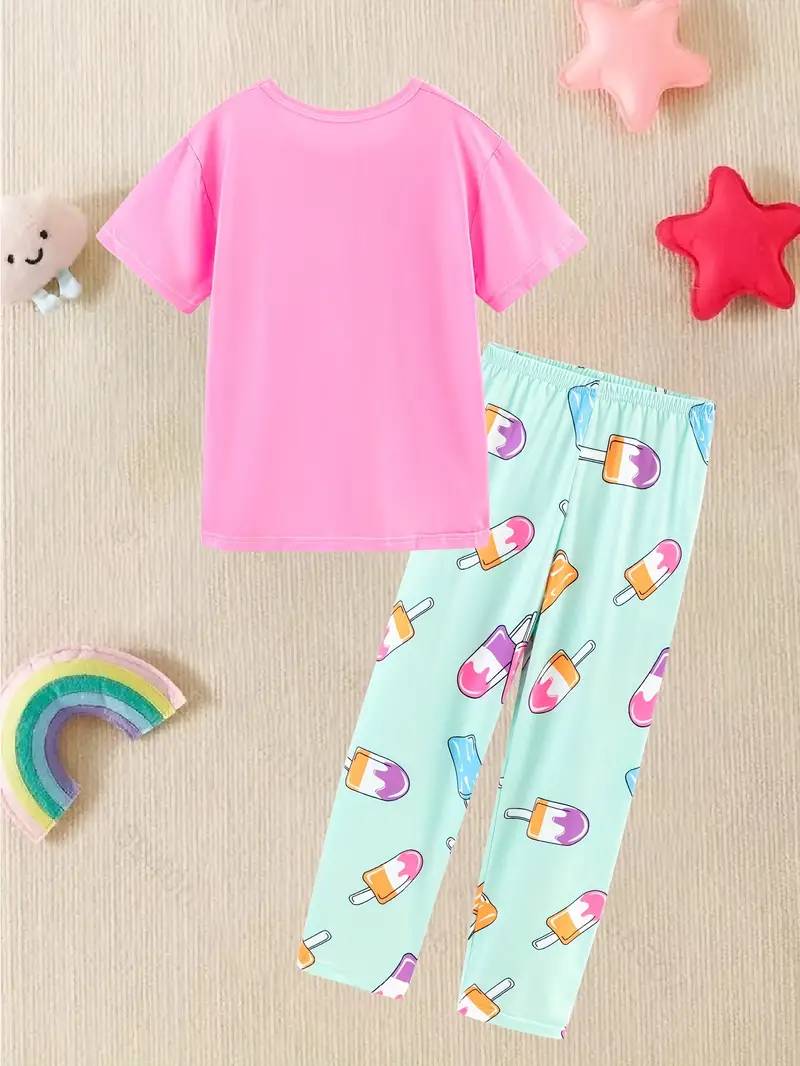 Kid Teen Girls Trendy Pajama Sets Ice Cream Chill Pattern - Temu