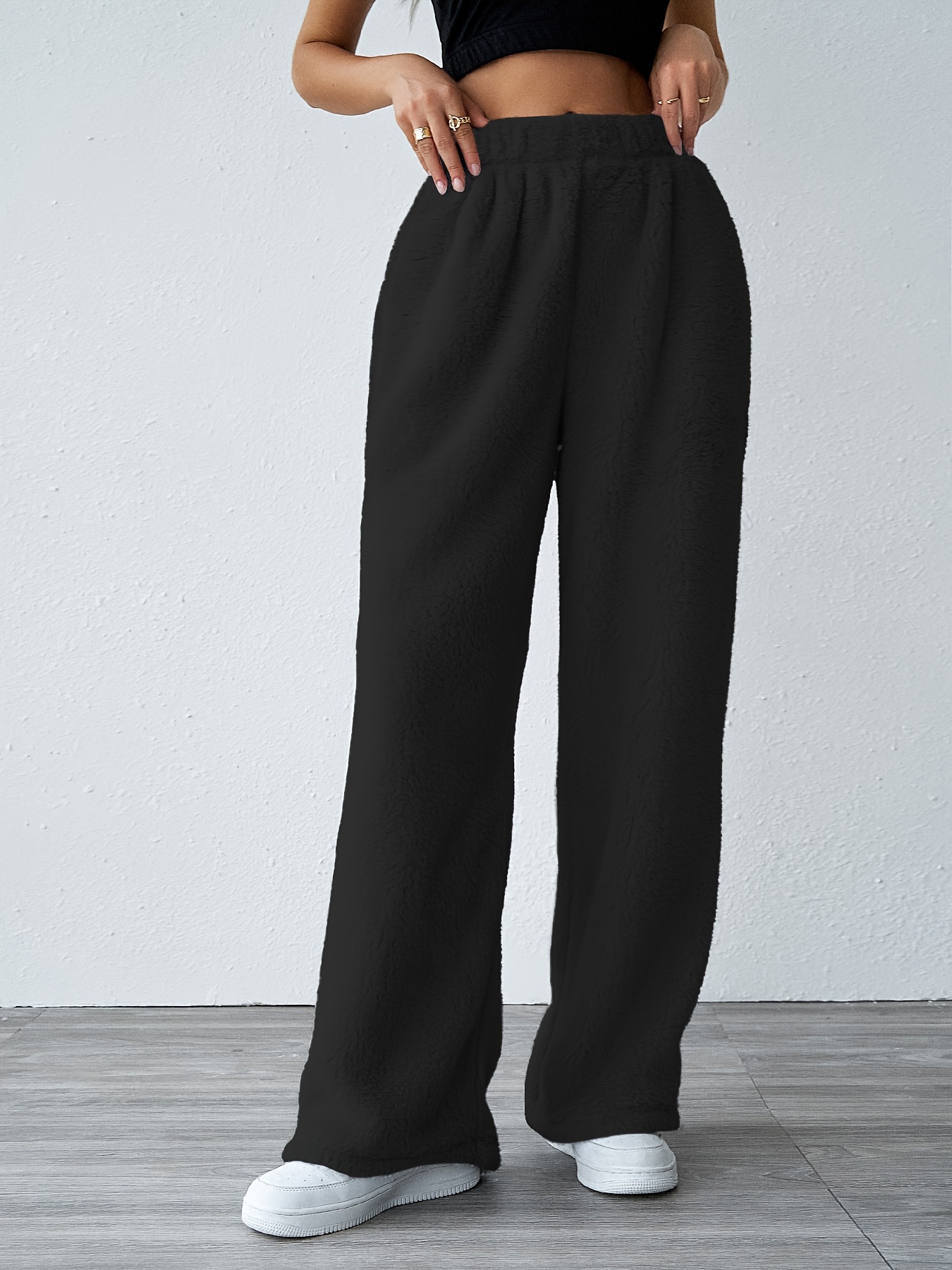 Women's Plus Size Pants Women's Loose Wide Leg Pants High Waist Straight  Pants Casual Pants Reduced Price Black 8(L)
