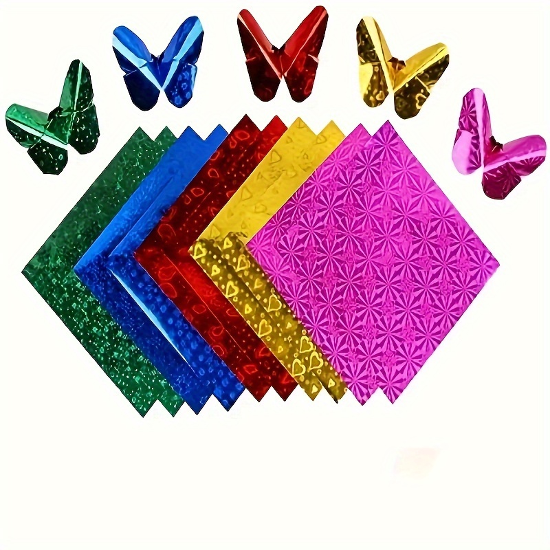 

50pcs/pack Origami Brillant - Origami Carré Laser 5 Couleurs, Décoratif, Pliant Pailleté, pour Loisirs Créatifs et Artistiques