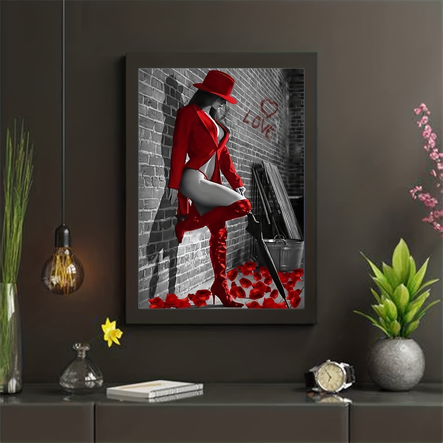 1pc 5D DIY Diamond Painting For Lady In Red, 11.8x15.7 Inches, Full Artificial Diamond Painting, Embroidery Kits, Handmade Home Decor