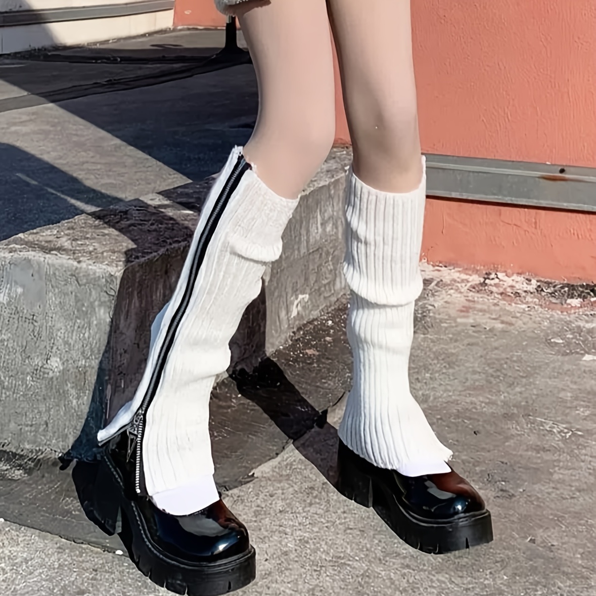 Harajuku Women's Gothic Punk Chunky Knit Leg Warmers Black Grey