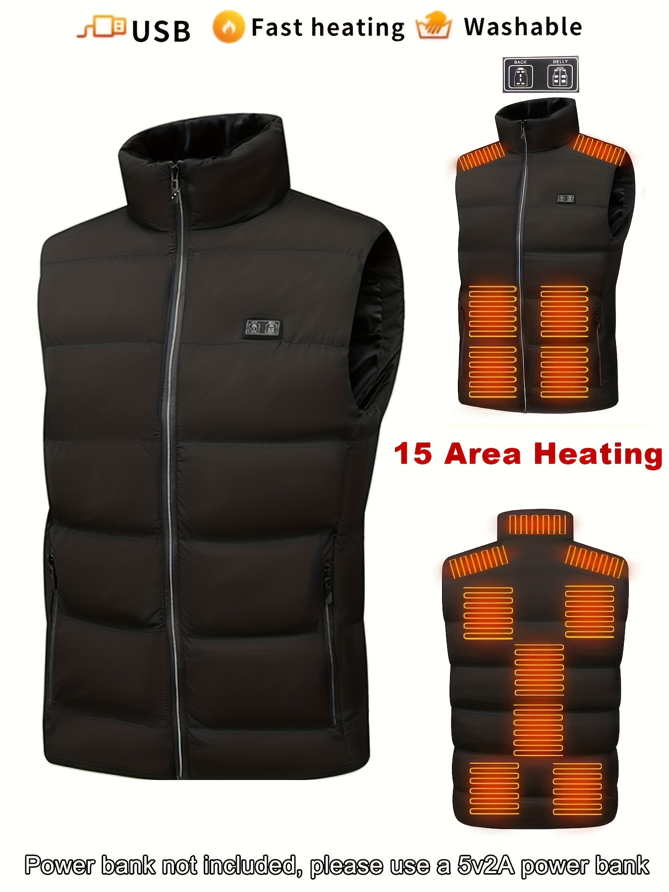 Chaqueta térmica para mujer, con calefacción eléctrica, abrigo cálido de 3  zonas calentadas, chaquetas de calefacción con carga USB