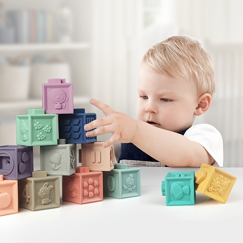12pcs Soft Stacking Blocks - Baby Sensory & Bath Toys For Toddlers & Babies