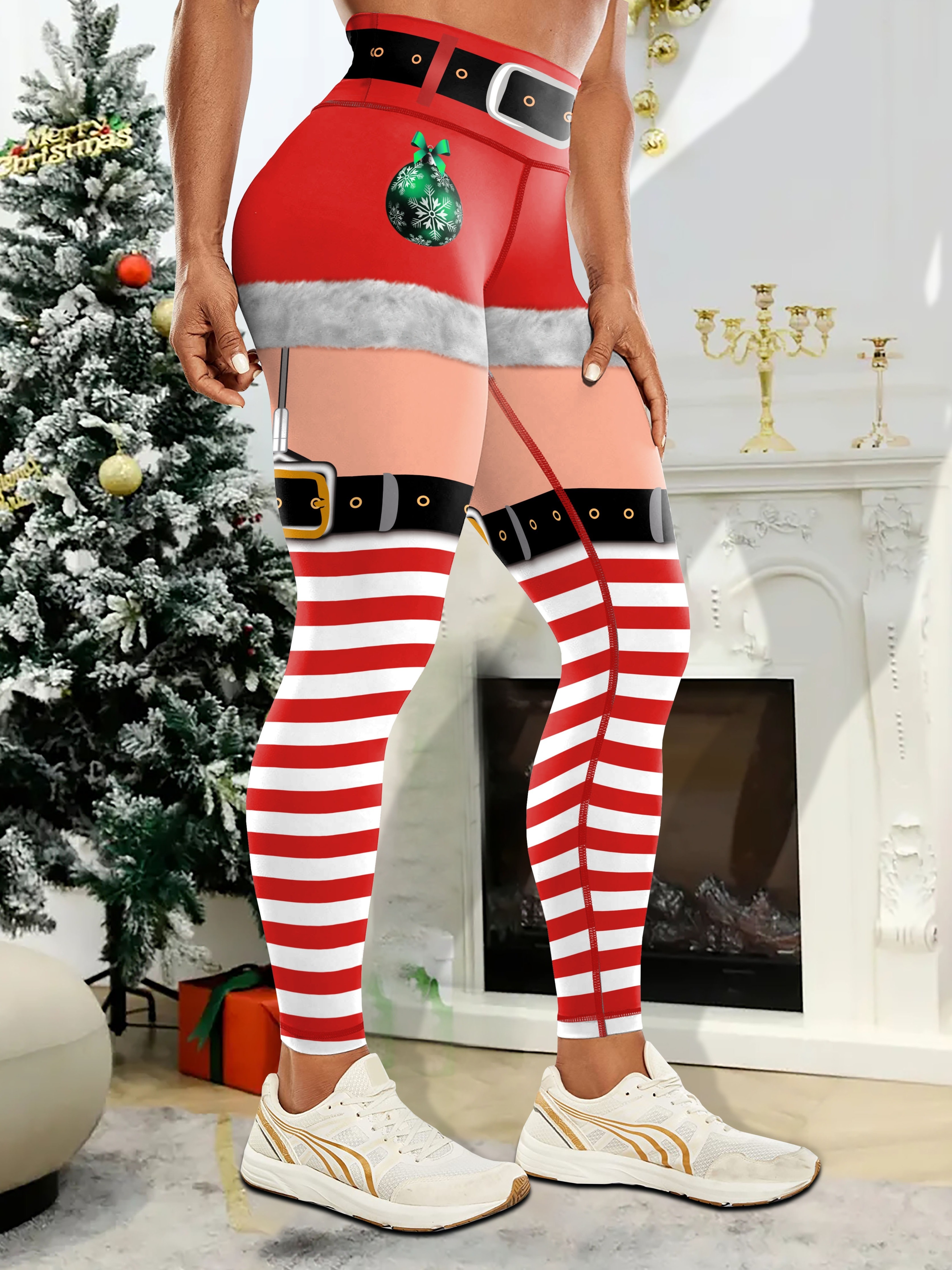 Christmas Print High Waist Yoga Pants High Stretch Running - Temu