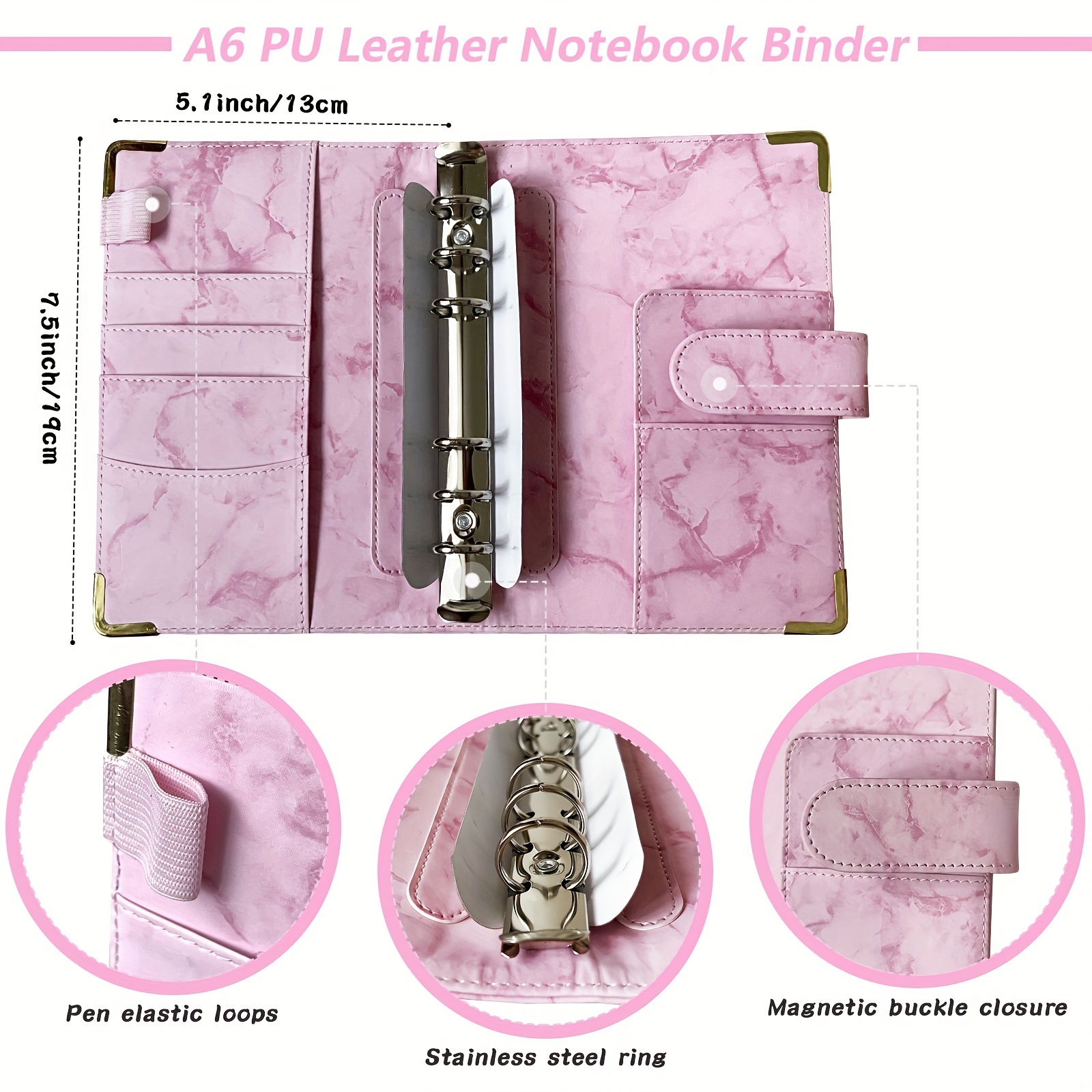 Budget Binder,A6 PU Leather Budget Binder Cash Stuffing,Cash
