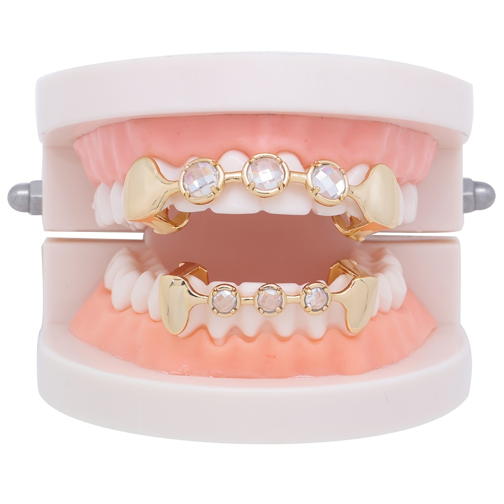  Grillz de oro de diamante para hombres y mujeres, parrillas de  oro para tus dientes, chapado en oro de 18 quilates, Grillz Hip Hop, dientes  de oro inferior superior para niños