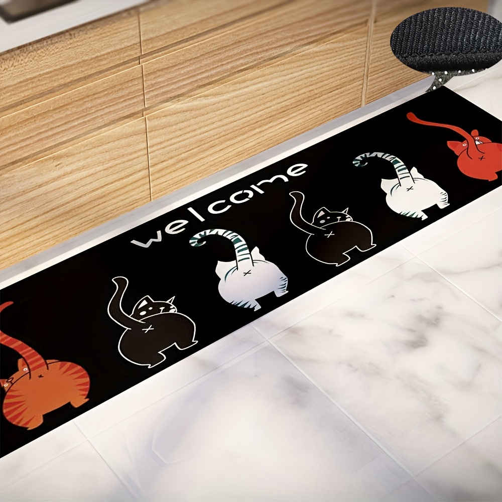 Car Printed Kitchen Rugs, Kawaii Cartoon Pets Absorbent Non Slip