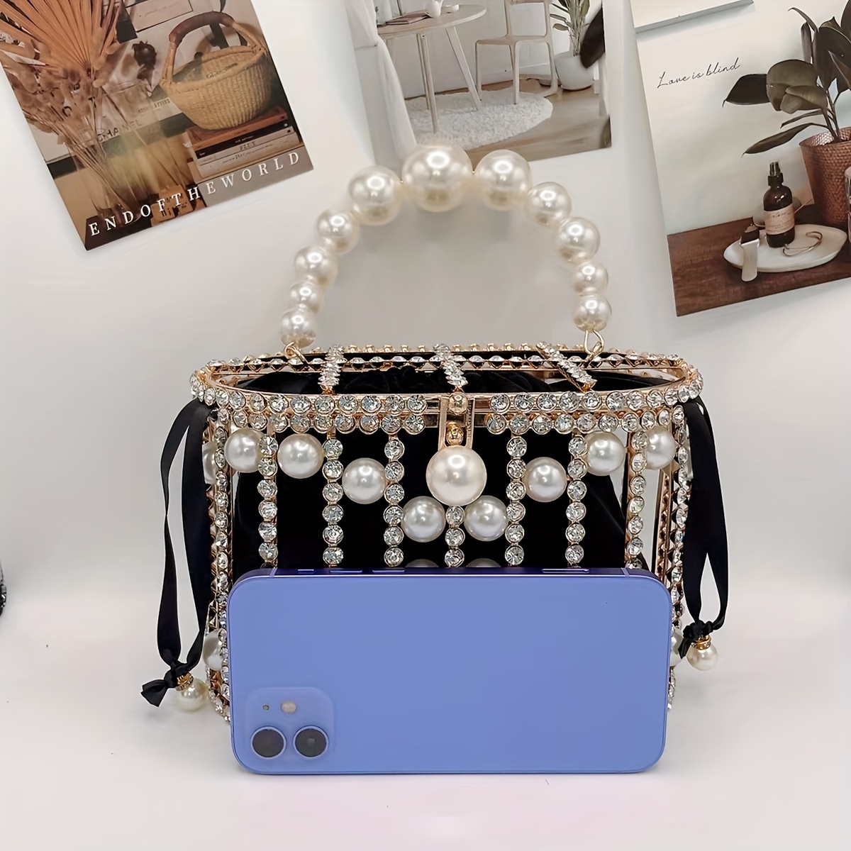 Hollow Metal Evening Bag Glitter Rhinestone Hanbag Women s Temu