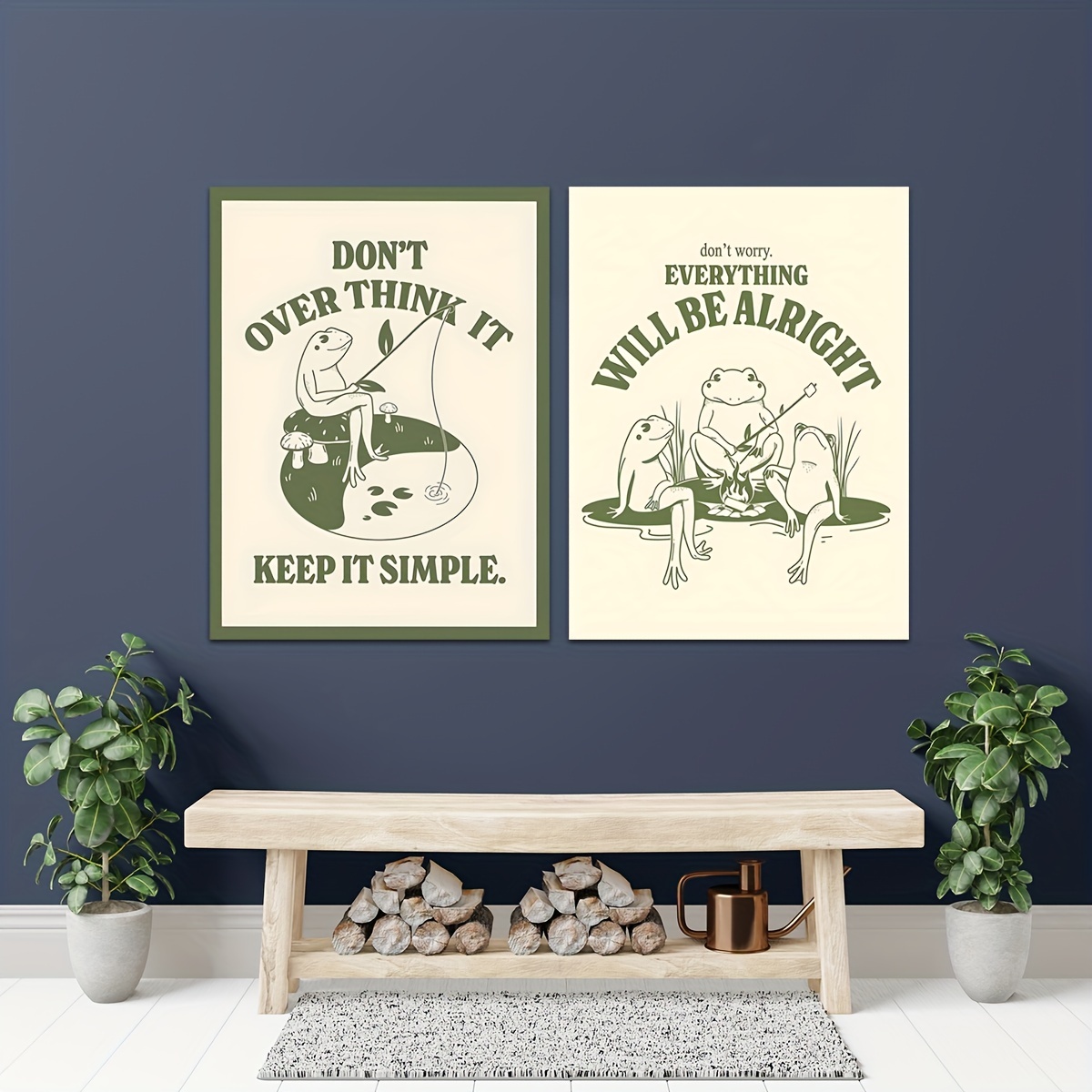 Retro Frog Fishing Print Simple Nature Art Self Care Home - Temu