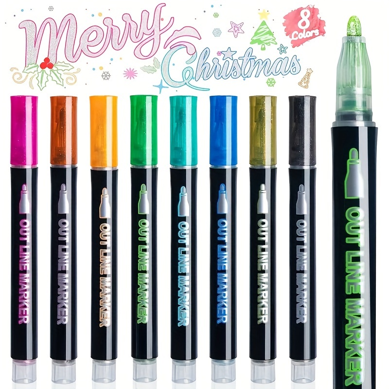 8/12/24/36 Color Double Line Outline Art Pen Marker Pen Diy Graffiti  Outline Marker Pen Highlighter Scrapbook Diary Poster Card - Temu