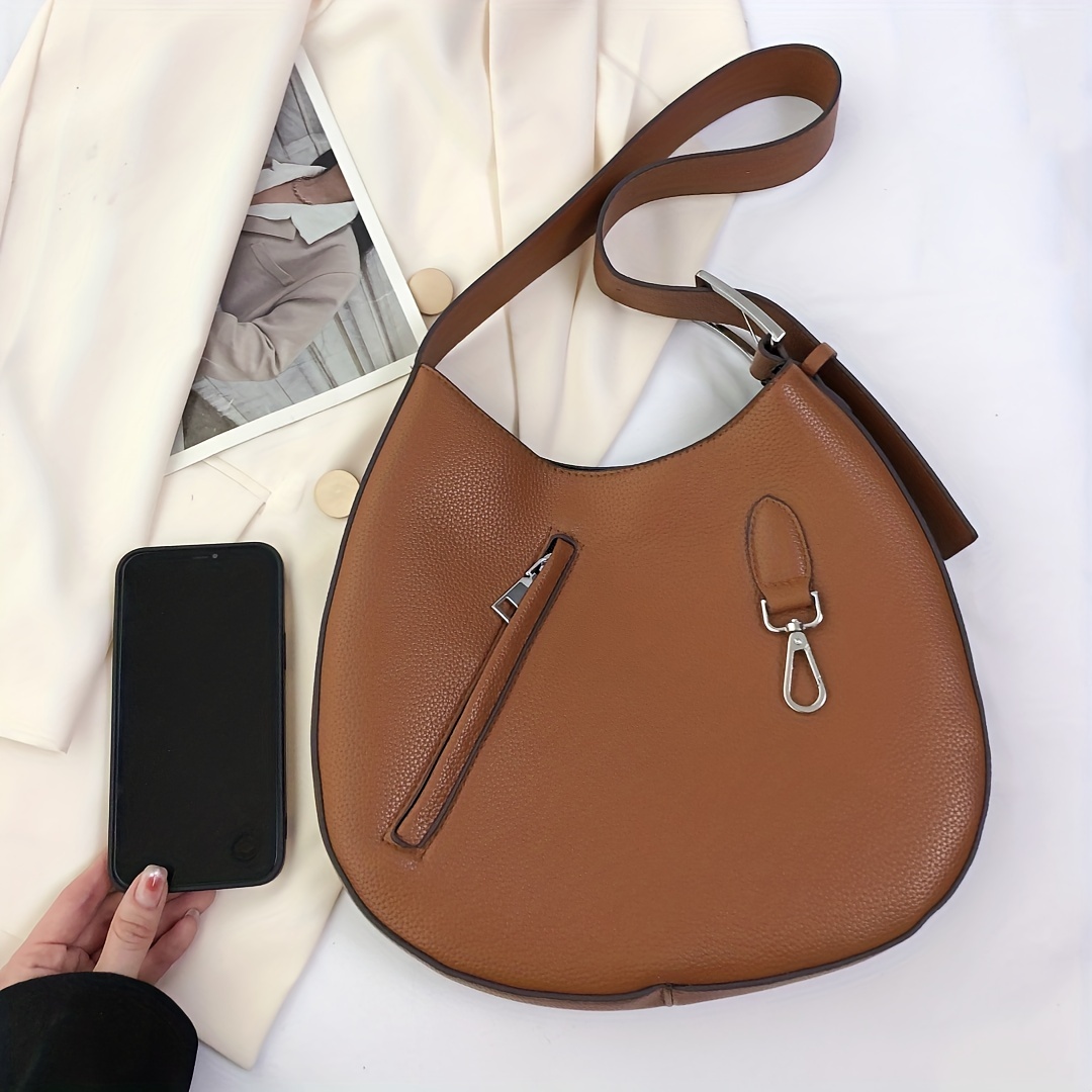 Retro Minimalist Style Women's Underarm Bag, Solid Color Shoulder Bag,  Versatile Zipper Crescent Shaped Handbag - Temu Germany