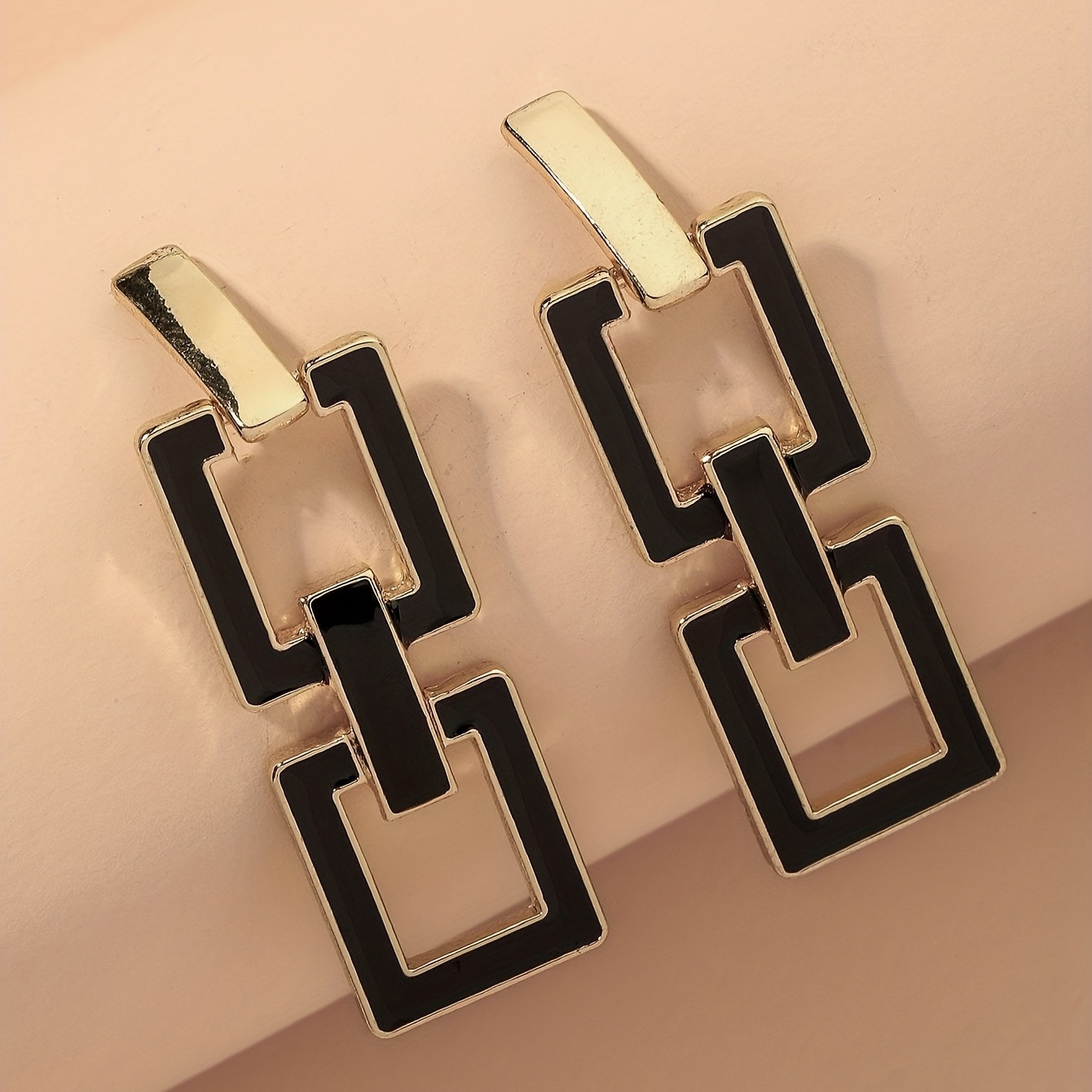 

Hollow Rectangle Shape Black Enamel Dangle Earrings Kpop Style Alloy Jewelry Daily Wear Accessories Perfect Decor For Cool Friends