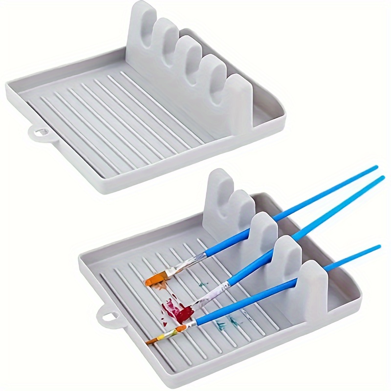1pc Paint Brush Rest Holder White Plastic 4 Slots Paintings Brushes Rests  Drip Tray Pad For Watercolor Oil Acrylic Painting Crafts Party Artists  Adult