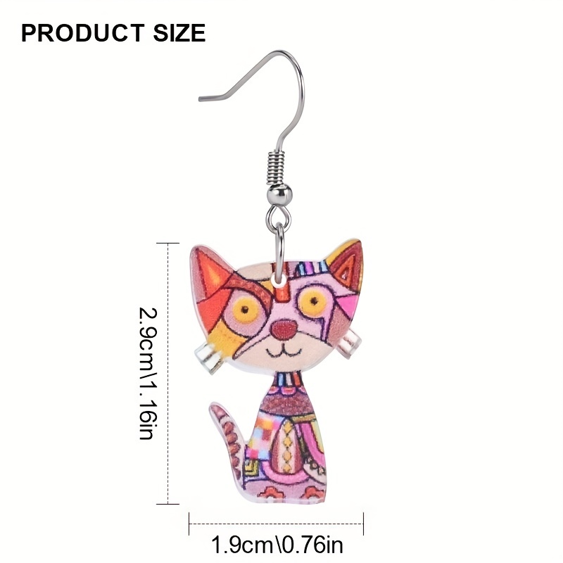 Multicolor Cat Pendant Dangle Earrings, Creative Gift