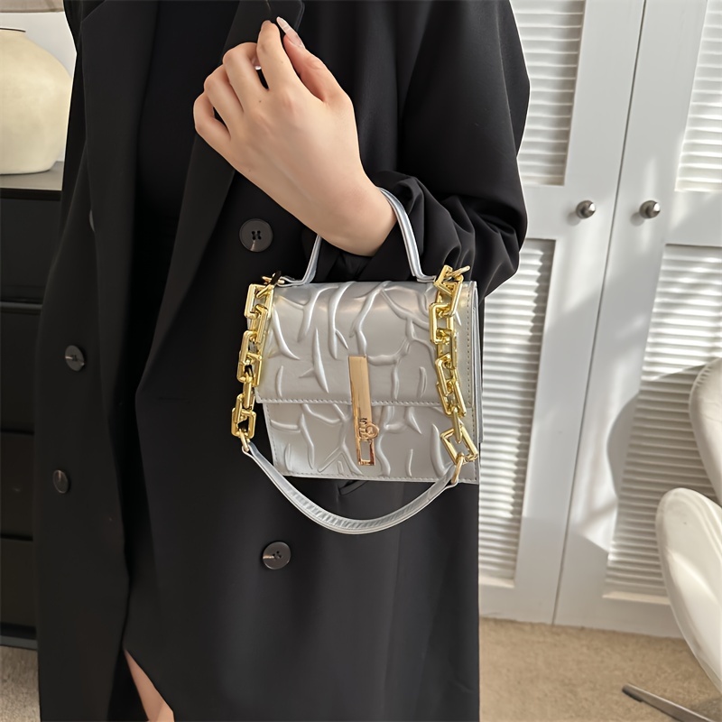Mini Chain Crossbody Bag Fashion Buckle Decor Square Purse Womens