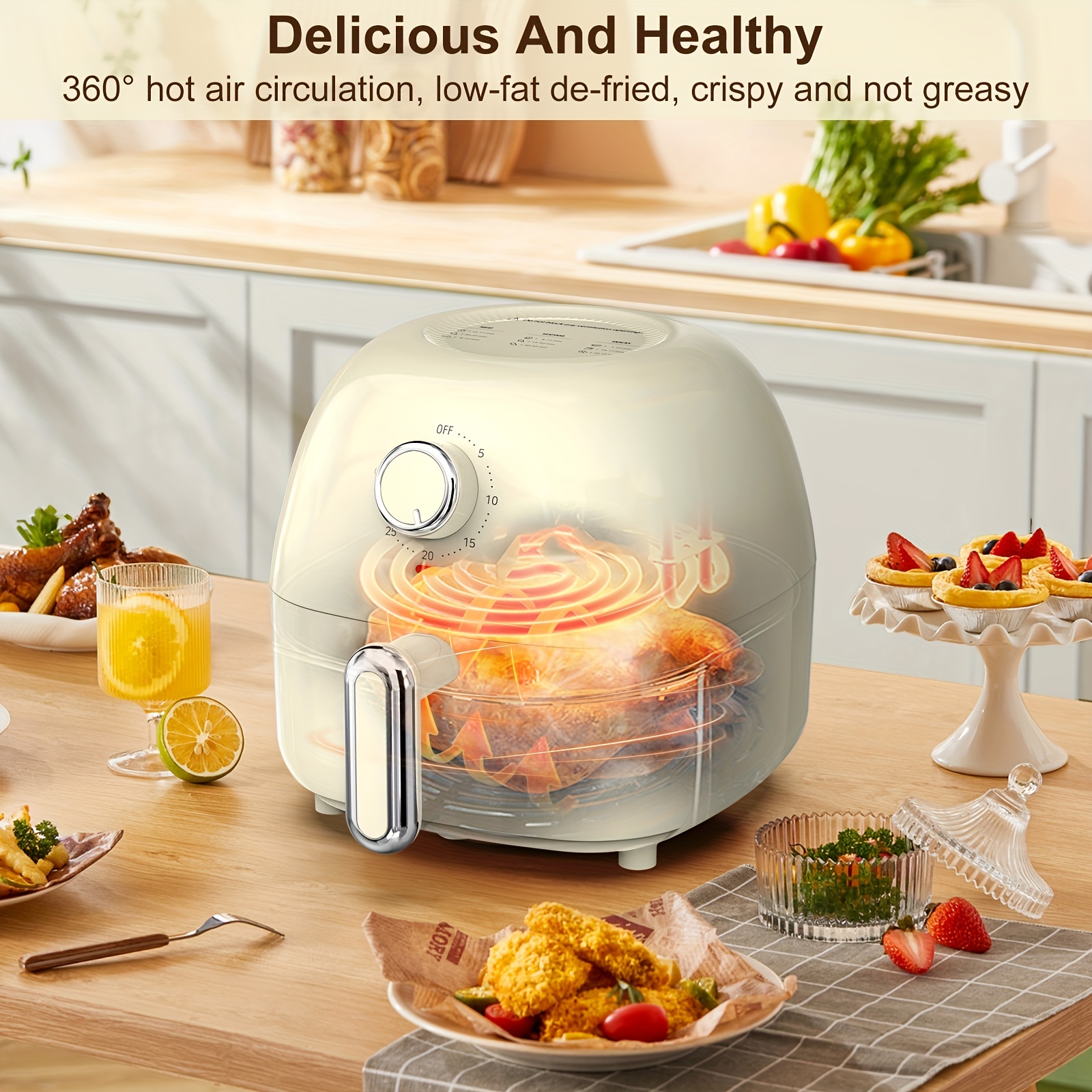 Mini Air Fryer, 67.63oz/2.1Qt Manual Air Fryer Oven And 5-in-1 Multicooker  With Removable Nonstick And Dishwasher Safe Crisping Tray And Basket, 900 W