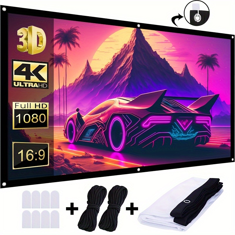 

100 Inch Projector Screen, Movie Projector Screen 16:9 Folding Portable Anti-wrinkle Indoor And Outdoor Projection Double-sided Video Projector Screen, Suitable For Home, Party, Office