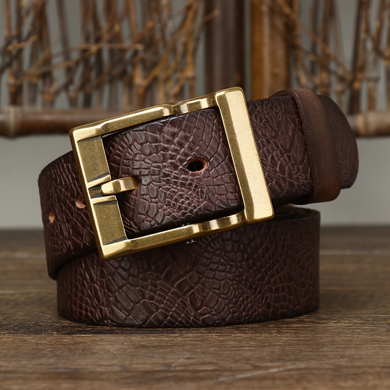 New Fashion Men'S Thickened Cowhide Copper Buckle Belt Vintage
